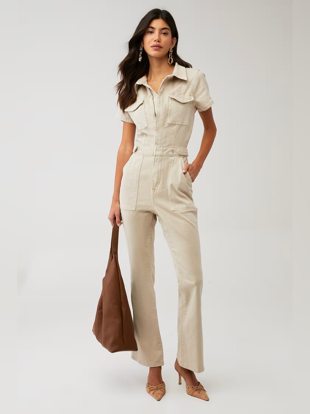 NWT Good American Women's Fit For Success Bootcut Jumpsuit Sand004 Size Medium